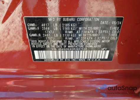 2024 Subaru Crosstrek Wilderness z USA, uszkodzony, nr VIN 4S4GUHU60R3802538